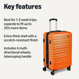 Amazon Basics 26" Hardside Medium Checked Luggage, Expandable Hardshell Suitcase with Wheels, Scratch-Resistant Surface, Four Multi-directional Wheels, Orange