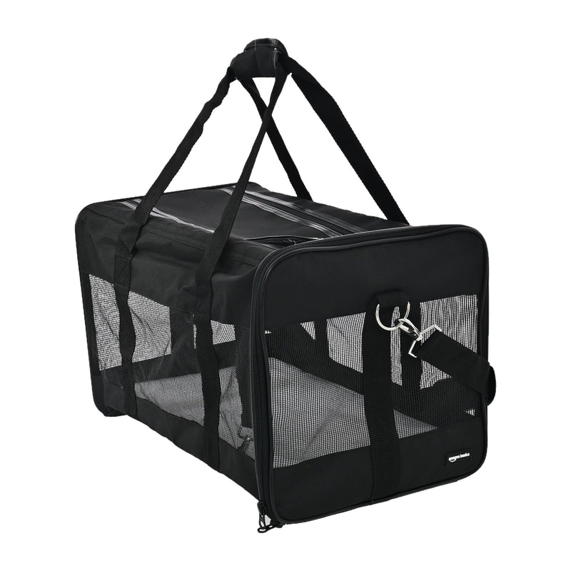 Amazon Basics Airline Approved Soft-Sided Mesh Pet Travel Carrier with Shoulder Strap, Portable, Washable Removable Fleece Pad for Dog, Cat, up to 16 pounds, 16.5" L x 10.6" W x 11" H, Black