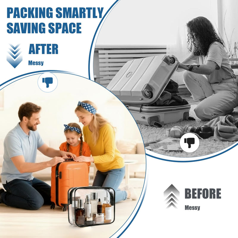 ploimyur Clear Makeup Bag, 2 Pack TSA Approved Toiletry Bag for Travel Size Toiletries, Quart Size Clear Cosmetic Organizer bag for Women Men, Carry on Airport Airline Compliant Bag(Black-2pcs)