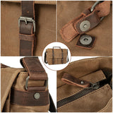 Vintage Genuine Leather Waxed Canvas Briefcase Large Satchel Shoulder Bag Rugged Computer 15.6" Laptop Bag (Brown)