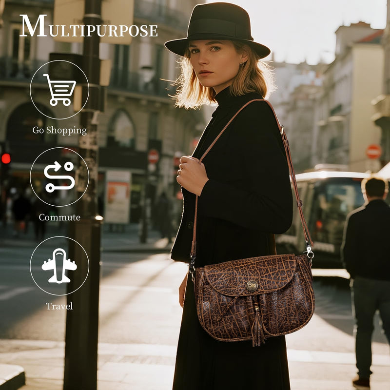 Gexmil Full Grain Leather Cross Body Bag for Women Men, Messenger Bag with Zipper Closure, Vintage Handmade Satchel, Adjustable Strap, Pure Brass Hardware, Buffalo Brown