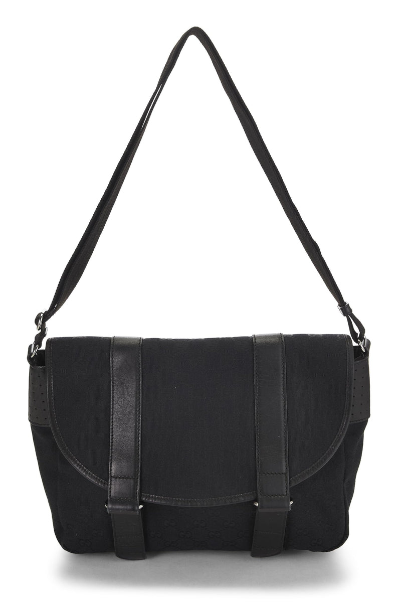 Gucci, Pre-loved Black Original GG Canvas Buckle Flap Messenger, Black