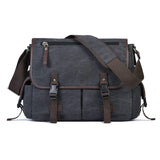 CROCOD Canvas 15.6 inch Laptop Messenger Bag for Men Women, Vintage Computer Work Satchel Shoulder Bag with Anti-Theft Design Briefcase Bookbag for College (Black)