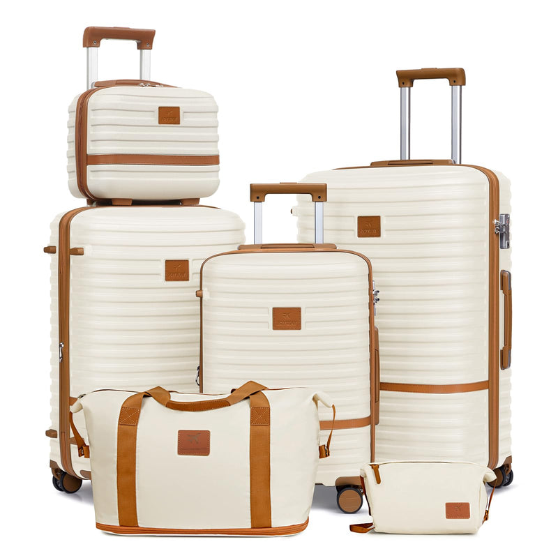 Joyway Luggage Set 3 Piece Suitcase Sets with Spinner Wheel,Hardside Expandable Travel Laggage with TSA Lock (13/20/24/28 White brown