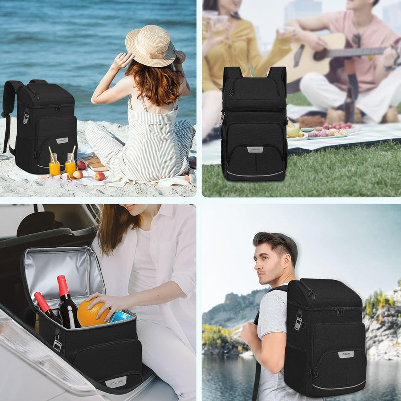 MOSISO Cooler Backpack, 40 Cans Large Capacity Leakproof Insulated Soft Backpack Cooler, Portable Lightweight Beach Cooler Bag for Men Women, Waterproof Lunch Bag for Picnics Camping Hiking,Black