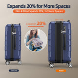 SHOWKOO Luggage Sets 3 Piece Expandable 100% PC Durable Hardshell Suitcase with Wheels TSA Lock Blue