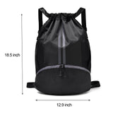 LOKAPEGY Black Drawstring Gym Bag for Men, Waterproof Drawstring Backpack for Women, Swim Bag with Shoes Compartment, Pull String Sport Bag for Soccer and Basketball.
