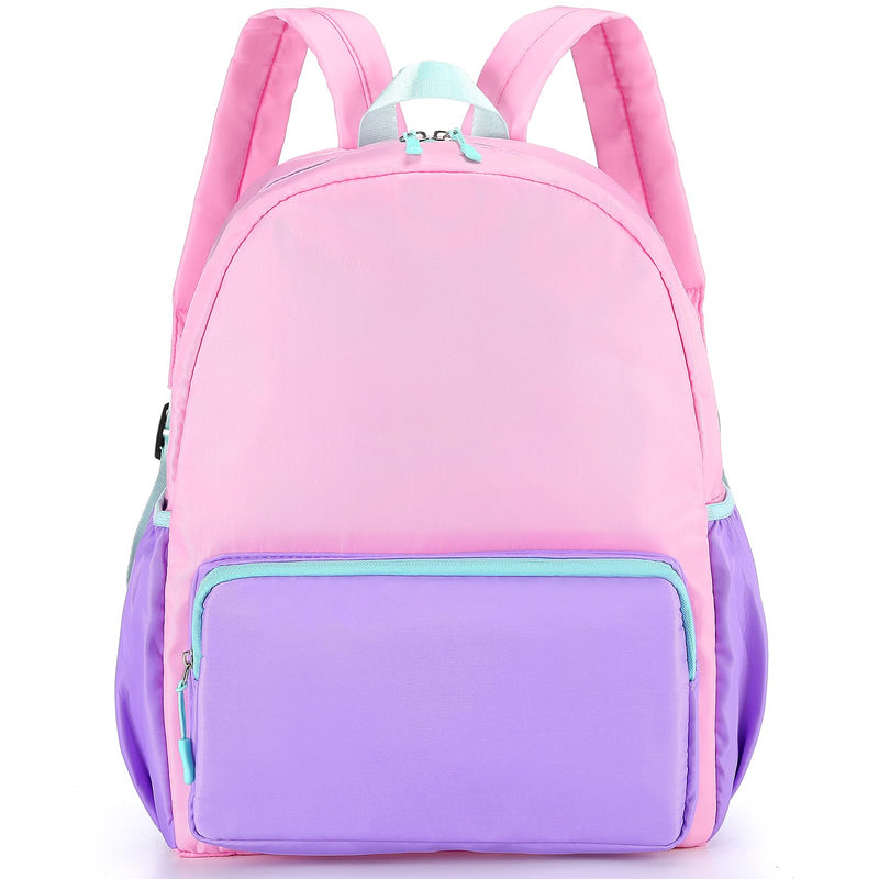 Cunno 1 Piece Nylon Backpack Kids School Backpack for Toddler Girls Boys Plain Waterproof Preppy Bookbags Travel for Student (Pink and Purple)