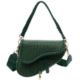 ERWUBA fashion women saddle shoulder bag clutch purse small crossbody satchel handbag woven imitation crocodile leather bag (Green)