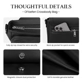 befen Black Genuine Leather Crossbody Bags for Women Medium Womens Saddle Bag Cross Body Purse with Built in RFID Blocking Wallet