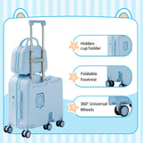 TABU Ride-on Luggage with Portable Bag for Kids，Hardshell Carry On Suitcase with Hidden Cup Holder, Foldable Pedal,Type-C & USB Interface, TSA Lock, 6-Spinner Wheels, Blue