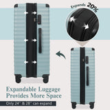 Merax Luggage Sets 3 Piece Front Opening, Hardside Lightweight Carry on Suitcase with Cup Holder USB Port,Durable Expandable Luggage with Bags Spinner Wheels and TSA Lock,Light Blue