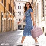 WIRABO 17 Inch Laptop Bag for Women, Computer Bag, Laptop Briefcase, Messenger Bag for Work Office Teacher Business Travel Pink