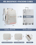 LOVEVOOK Travel Backpack for Women & Men 40L,Airline Approved Carry On Backpack Travel Essentials,TSA Carry on Luggage,Waterproof Personal Item Travel Bag,Suitcase with 3 Packing Cubes,Light gray-Pink
