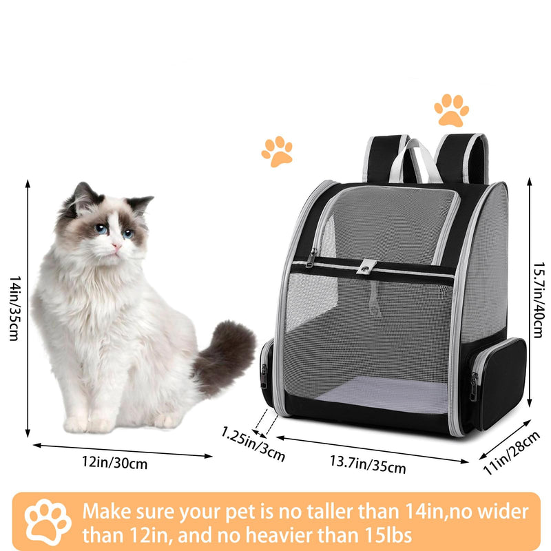 Cat Backpack Dog Backpack Carrier for Small Dogs and Medium Cat up to 15lbs, Travel Pet Carrier for Puppy Kitten Bunny, Cat Dog Carrying Backpack Collapsible (Black)