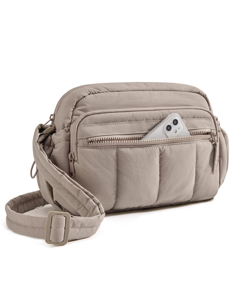 BAGSMART Anti Theft Crossbody Bags for Women Travel Purse, Medium Quilted Puffy cross body bag, Handbags Shoulder Purses, Brown-medium