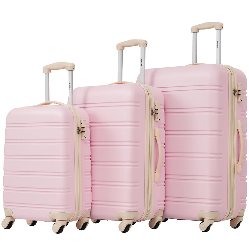 Merax 3 Piece Luggage Set,Hardside Suitcase Set,Expandable Luggage with TSA Lock,Lightweight Durable Travel Carry on Suitcase with Wheels 20+24+28 inch(White Pink)
