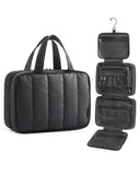 BAGSMART Travel Toiletry Bag for women, Portable Hanging Hook Makeup Bag Organizer, Waterproof Makeup Cosmetic Bag, for Full-Size Accessories, Toiletries,Black