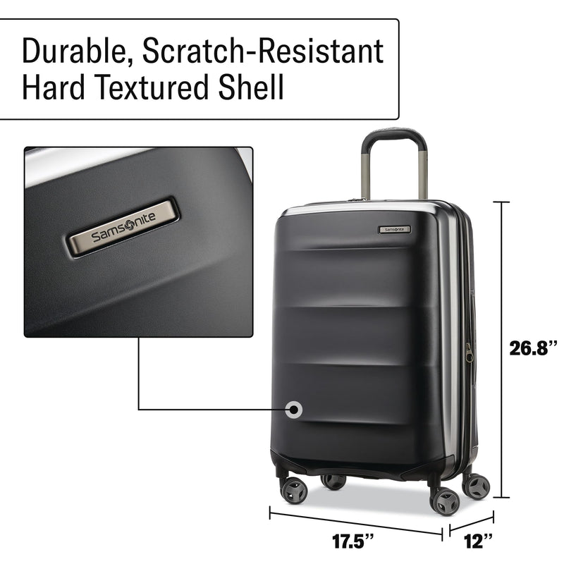 Samsonite Octiv Lightweight Hardshell 24-Inch Medium Checked Luggage -Durable Impact Resistant, 360° Aero Trac Spinner Wheels, Adjustable Telescopic Handle, Expandable, TSA Approved Lock - Black