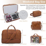 Wogarl Weekender Bag for Women: 4PCS Faux Leather Large Overnight Travel Duffel with Shoe Compartment & Toiletry Satchel Bags Carry On Duffle Fit 21" Laptop (Light Brown)