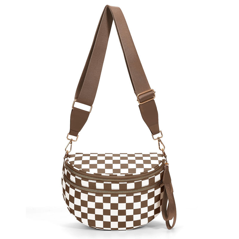 Checkered Crossbody Bum Bags for Women Nylon Checkered Purse Checkerboard Fanny Pack (A03 caramel)