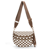 Checkered Crossbody Bum Bags for Women Nylon Checkered Purse Checkerboard Fanny Pack (A03 caramel)