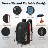 MoKo Hiking Backpack, 40L Large Capacity Camping Backpack with Multiple Pockets, Tear-Resistant Travel Daypack for Men Women, Packable and Lightweight Hiking Daypack for Travel Camping Outdoor, Black