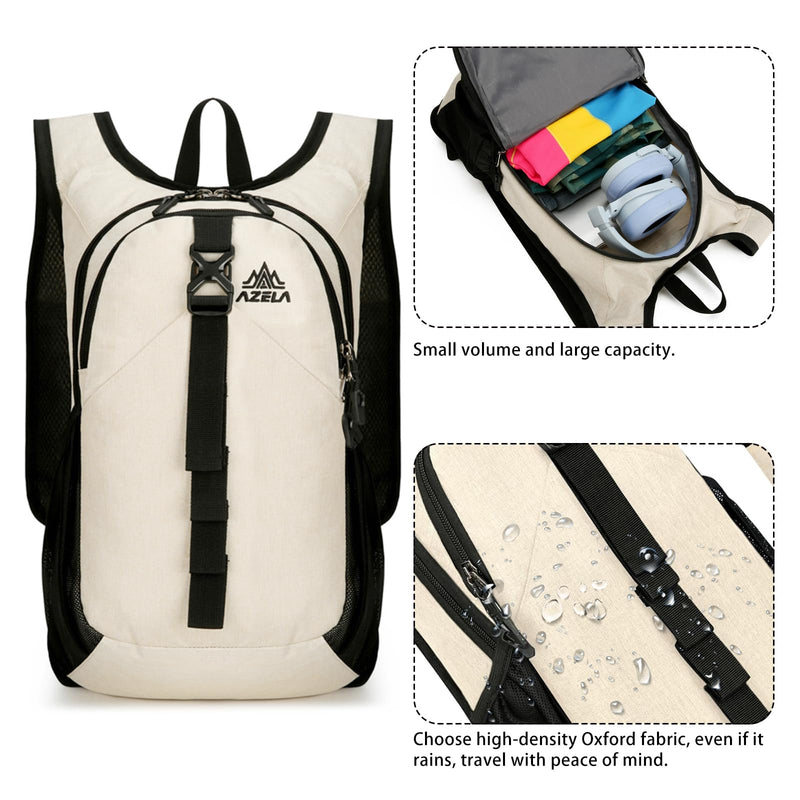 VOBUYING 15L Small Hiking Backpack Foldable Ultralight Trekking Camping Outdoors Backpack for Women Men (beige)