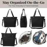 Large Carryall Tote Bag for Women - Lightweight Nylon Zipper Top Weekender Travel Beach Bag Personal Item w/Luggage Sleeve