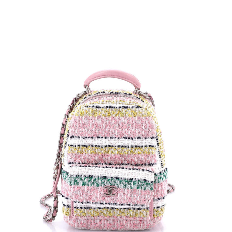 Chanel, Pre-Loved Classic CC Chain Pocket Backpack Quilted Tweed Mini, Multicolor
