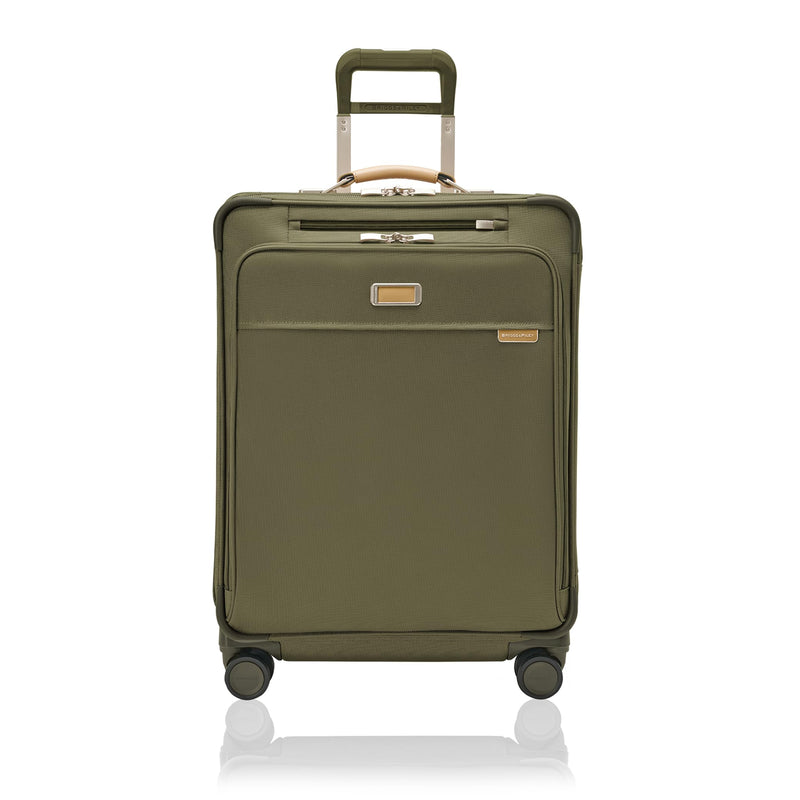 Briggs & Riley 26" Medium Expandable Spinner - Checked Luggage for Travel, Suitcases with Wheels, Softside Rolling Bag for Men & Women, Self-Repairing Zipper - Baseline Collection, Olive