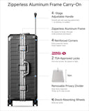 LUGGEX Checked Suitcase with Spinner Wheels, 8010S Aluminum Frame Zipperless Polycarbonate Hard Shell Suitcase (ZX-Core, Charcoal Metallic, 28 Inch)