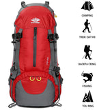 Esup 50L Camping Hiking Backpack Men with rain cover 45l+5l Lightweight Backpacking Backpack Travel Backpack (Red)
