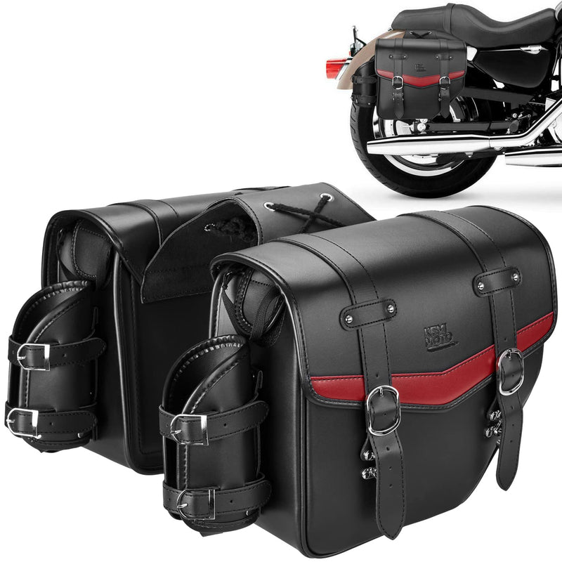 KEMIMOTO Motorcycle Saddle Bags with Cup Holder 18L (9Lx2) PU Leather Saddlebags Waterproof Capacity Compatible with Softail Dyna Road King Universal