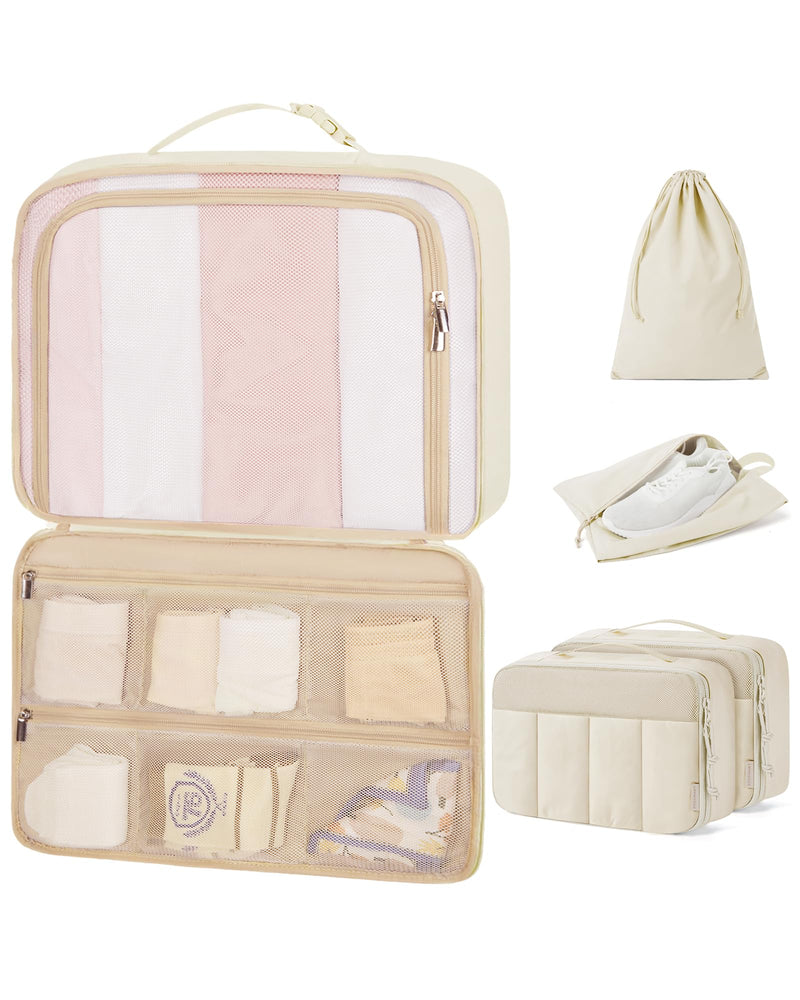 BAGSMART Compression Packing Cubes for Travel, 6/5/4set Lightweight Packing Organizers, Summer Travel Essentials Suitcase Organizer Bags Set, Standard 5 Set/White Opal