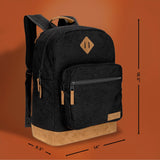 Wrangler Yellowstone Sturdy Backpack for Travel Classic Logo Water Resistant Casual Daypack for Travel with Padded Laptop Notebook Sleeve (Black Corduroy)