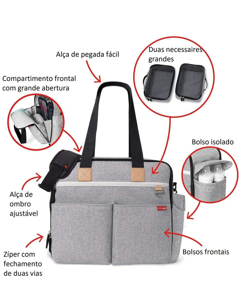 Skip Hop Diaper Bag: Iconic Duo Weekender, Extra Large Capacity with Changing Pad & Stroller Attachment, Grey Melange