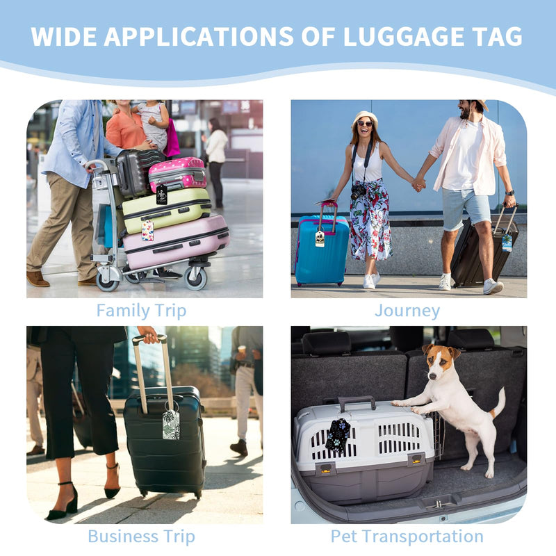 Nyixblyre 2 Pcs Luggage Tag for Suitcases, Black Cat Book Cute PU Leather Suitcase Tag Privacy Cover ID Label with Metal Loop, Personalized Baggage Identifier for Women Cruise Bag Travel Essentials