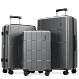 SHOWKOO Luggage Sets 3 Piece Hardside Expandable Lightweight PC Suitcase Sets with Double Spinner Wheels TSA Lock YKK Zipper, Sliver Gray