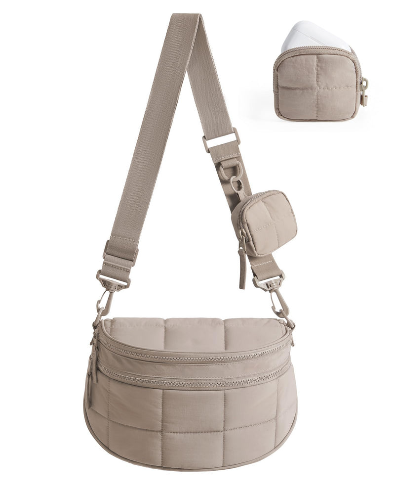 BAGSMART Small Crossbody Bags for Women，Puffer Cute Bum Bag with Pouch, Quilted Purse for Daily Travel College, Camel