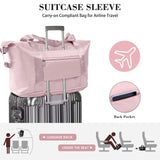 Travel Duffel Bag - Large Shoulder Weekender Overnight Bag, Carry on Bags with Wet Pocket, Waterproof Expandable Duffel Bags with Trolley Sleeve for Sports Travel Gym, Pink