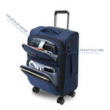 KROSER Softside Expandable Carry On Luggage with Front Business Pockets，20 Inch Suitcases with Spinner Wheels & Built-in TSA Lock, Durable Suitcase Rolling Luggage with USB Port, Navy