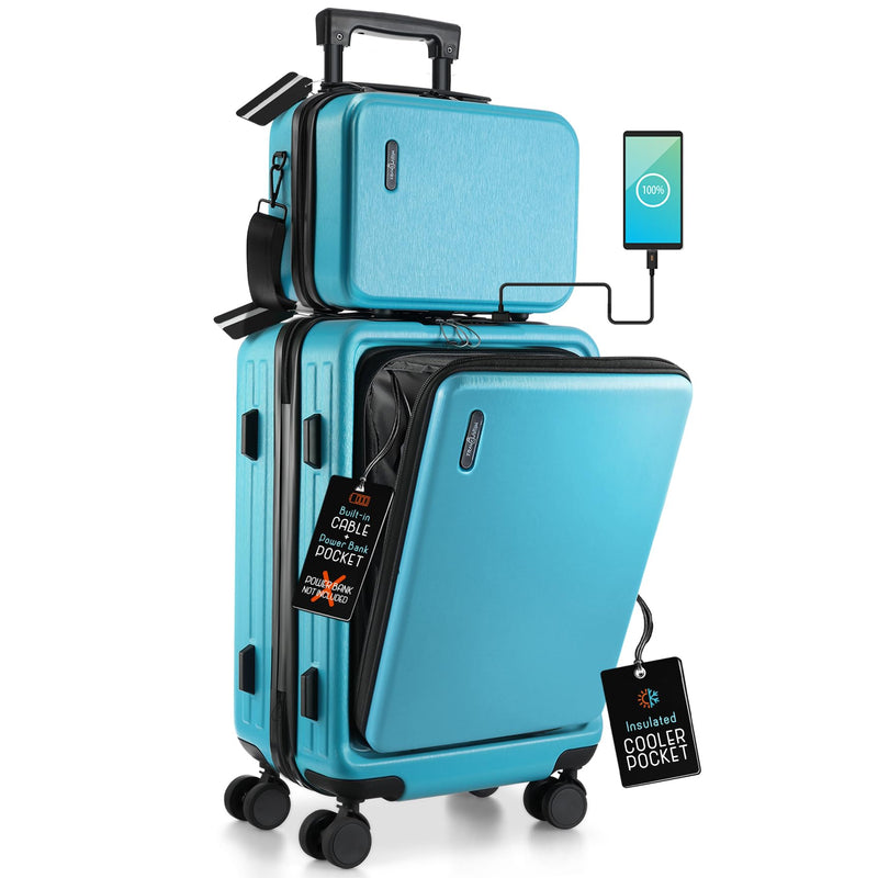 TRAVELARIM 20 Inch Carry On Luggage 22x14x9 Airline Approved, Carry On Suitcase with Wheels, Hard-shell Carry-on Luggage, Durable Luggage Carry-On, Teal Small Suitcase with Cosmetic Case