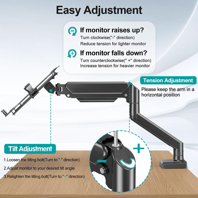 MOUNT PRO Laptop Arm Mount for Desk, 2 in 1 Function Monitor Laptop Stand, Fits Max 17" Notebook and 32" Computer Screen, Aluminum Single Monitor Holder with Adjustable Tray, Holds up to 22lbs