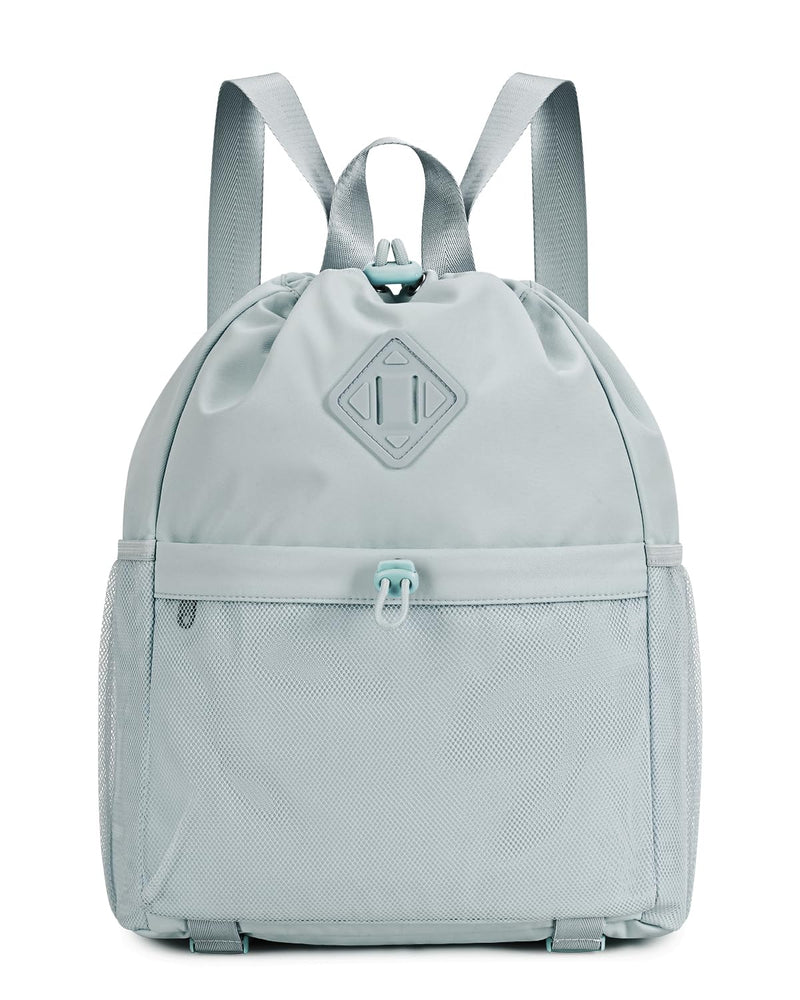 WANDF Drawstring Backpack for Women, Lightweight Gym Bag with Yoga Mat Strap, Water-Resistant String Backpack with Mesh Pocket (Grey, Patent Pending)