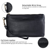 befen Black Genuine Leather Wristlet Clutch RFID Blocking Bag Cell Phone Wallet Purse Smartphone Wristlet Wallet Purses and Handbags for Women