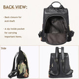 Jursccu Glitter Embroidery Women Backpack Purse, Fashion Canvas Travel Anti-theft Rucksack Shoulder Bag (Black)