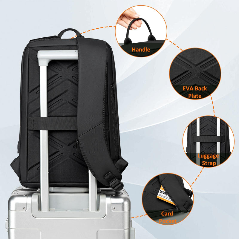 FENRUIEN Slim Laptop Backpack for Men, Water Resistant Light Weight Backpack with USB Charging Port, Black Laptop Bag 15.6 Inch