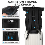 VASCHY Rolltop Travel Backpack for Men, Water Resistant Expandable Large Carry-on Casual Daypack for Work Business Hiking College Black