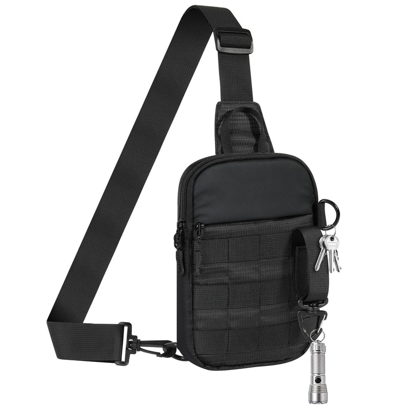 MoKo Small Sling Bag for Men, Mini Utility EDC Tatical Water-Resistant Crossbody Chest Shoulder Bag with RFID Blocking Card Slots for Sport Hiking Travel Work, Black